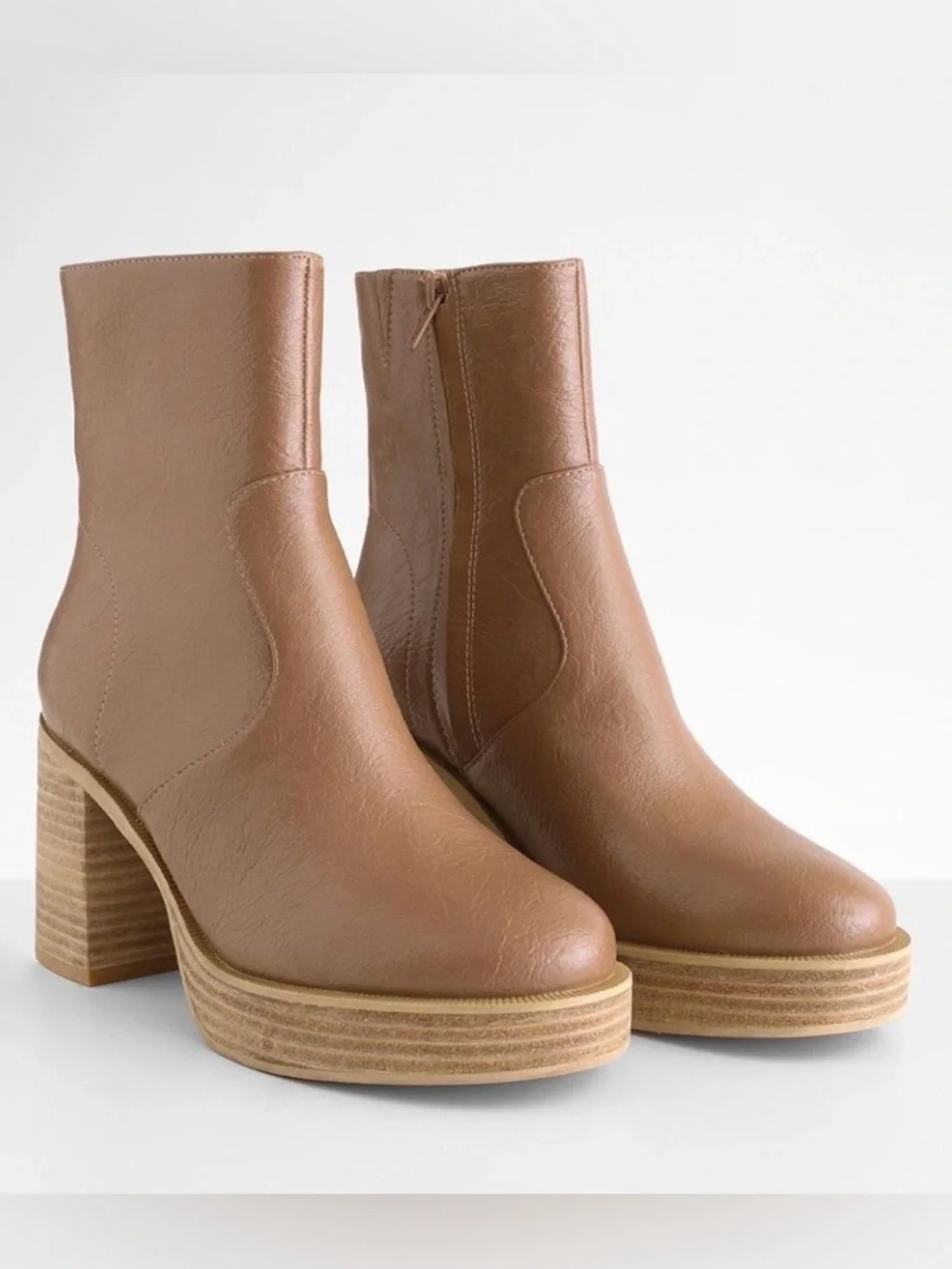 Oasis Society Chunky Platform Ankle Boots Mauve Tan Block Heel Booties Size 9